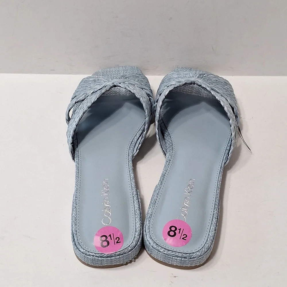 Calvin Klein "NEW" Coquette Blue Toukie Preppy Woven Slide Boho Sandals Size 8.5 - Picture 6 of 10
